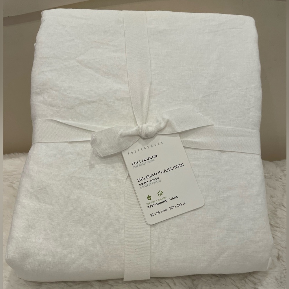 POTTERY BARN *BELGIAN FLAX LINEN DUVET COVER *WHITE *NWT $279.00 QUEEN/FULL - Picture 3 of 8